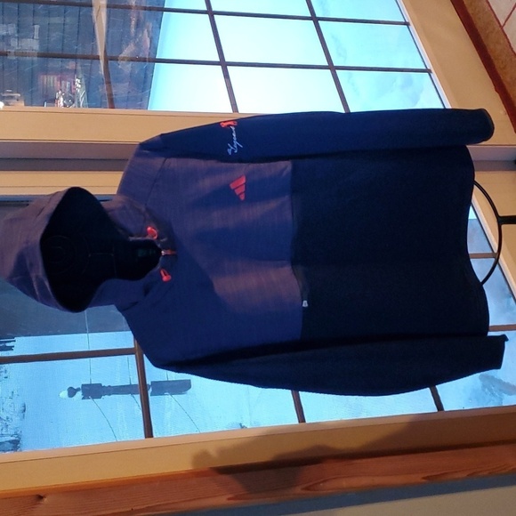 Adidas Textured Anorak Blue 2-Toned Cinched Sz. L Hoodie - Picture 4 of 16